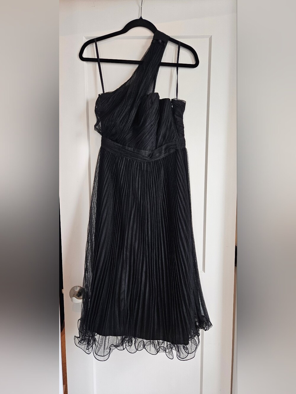 ASOS Black One-Shoulder Pleated Midi Dress